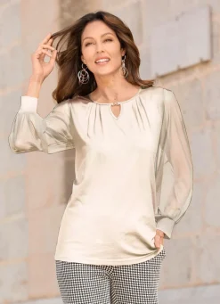 New Shirt mit langen Chiffonärmeln Damen Langarm