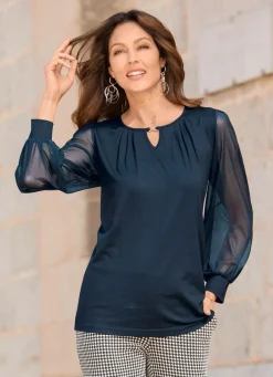 Outlet Shirt mit langen Chiffonärmeln Damen Langarm