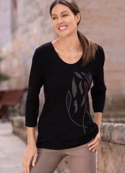 Clearance Shirt mit 3/4-langen Ärmeln Damen Shirts Mit Strass|Kurzarm