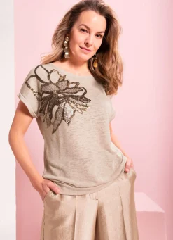 Damen Mona Kurzarm<Shirt mit Paillettendruck