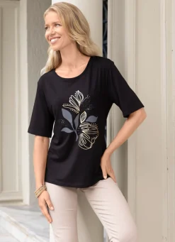Hot Shirt mit Paillettenzier Damen Kurzarm