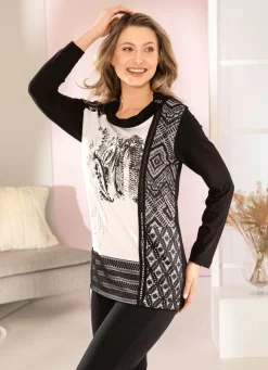 Shirt mit plaziertem Foliendruck Damen Shirts Mit Strass|Langarm