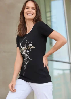 Damen Mona Kurzarm<Shirt mit Plättchenzier