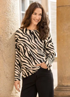 Clearance Shirt mit Plättchenzier im Vorderteil Damen Langarm