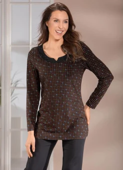 Sale Shirt mit raffiniertem Halsausschnitt Damen Shirts Mit Strass|Langarm