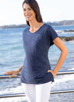 Damen Mona Kurzarm<Shirt mit Relief-Druck