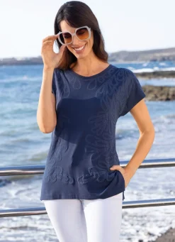 Damen Mona Kurzarm<Shirt mit Relief-Druck