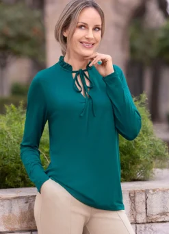 Sale Shirt mit Rüschenverarbeitung Damen Langarm