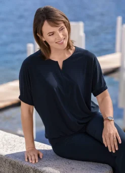 Damen Mona Basics|Kurzarm<Shirt mit rundem Halsausschnitt