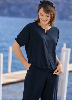 Damen Mona Basics|Kurzarm<Shirt mit rundem Halsausschnitt