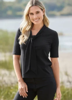 Damen Mona Kurzarm<Shirt mit Schluppe in 3 Farben