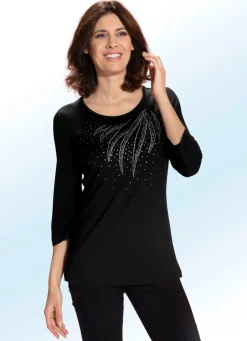 New Shirt mit schmückender Steinzier in 2 Farben Damen Shirts Mit Strass|Kurzarm