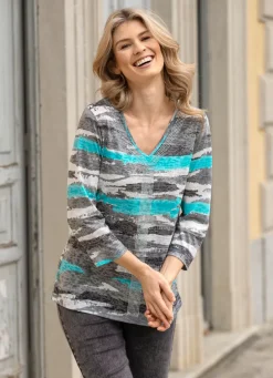 Sale Shirt mit silberfarbenen Zierplättchen Damen Shirts Mit Strass|Kurzarm