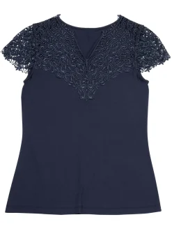 Damen Mona Kurzarm<Shirt mit Spitzenverarbeitung