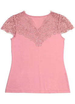 Damen Mona Kurzarm<Shirt mit Spitzenverarbeitung