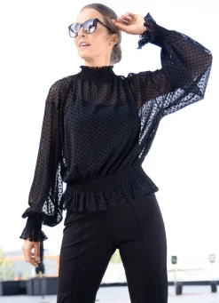 Damen Mona Langarm<Shirt mit Stehkragen