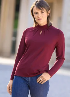 Hot Shirt mit Stehkragen in 2 Farben Damen Langarm