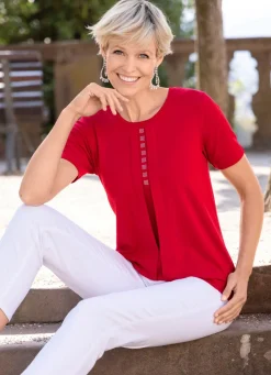Damen Mona Kurzarm<Shirt mit Strasszier