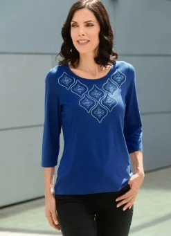 Sale Shirt mit Strasszier im Vorderteil Damen Shirts Mit Strass|Kurzarm