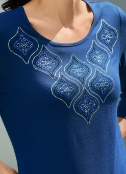 Sale Shirt mit Strasszier im Vorderteil Damen Shirts Mit Strass|Kurzarm