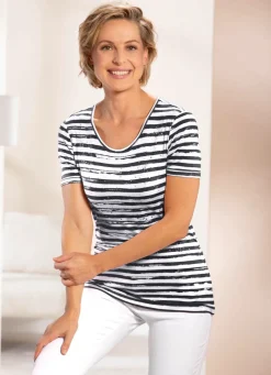 Best Shirt mit Streifen-Dessin in 2 Farben Damen Shirts Mit Strass|Kurzarm