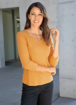 Damen Mona Kurzarm|Basics<Shirt mit V-Ausschnitt in 10 Farben