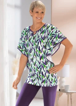 Damen Mona Kurzarm<Shirt mit Zierelement am Halsausschnitt
