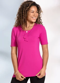 Shirt mit Zierknopf Damen Kurzarm