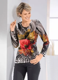 Sale Shirt mit Zierring am Halsausschnitt Damen Langarm