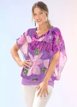 Damen Mona Kurzarm|Blusen<Shirtbluse mit Chiffon-Überwurf in 2 Farben
