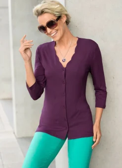 Online Shirtbluse mit durchgehender Knopfleiste in 2 Farben Damen Kurzarm