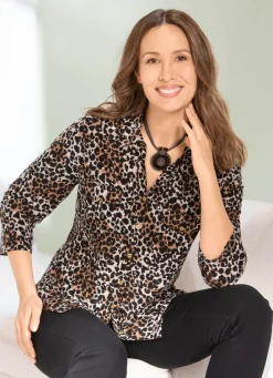 Damen Mona Blusen<Shirtbluse mit Leo-Print