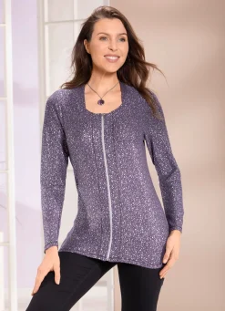 Clearance Shirtjacke mit silberfarbenem Druck Damen Shirtjacken