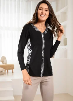 Clearance Shirtjacke mit silberfarbenen Zierplättchen Damen Shirtjacken