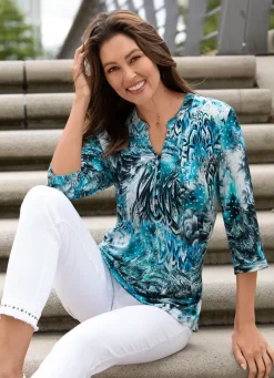 Damen Mona Tuniken<Shirt-Tunika mit farbbrillantem Druck