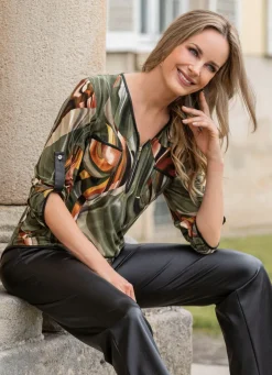 Damen Mona Tuniken<Shirt-Tunika mit Lederimitat-Besatz