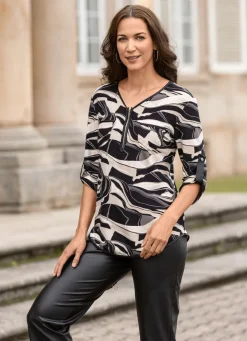 Damen Mona Tuniken<Shirt-Tunika mit Lederimitat-Besatz