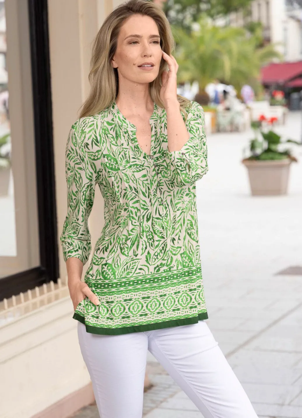 Damen Mona Tuniken<Shirt-Tunika mit Manschettenärmeln