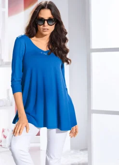 Damen Mona Blusen|Basics<Shirt-Tunika mit Schmuckknöpfen