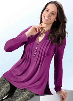 Damen Mona Tuniken|Basics<Shirt-Tunika mit Schmuckknopfleiste