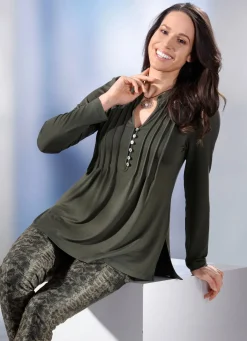 Damen Mona Tuniken|Basics<Shirt-Tunika mit Schmuckknopfleiste