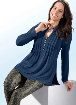 Damen Mona Tuniken|Basics<Shirt-Tunika mit Schmuckknopfleiste