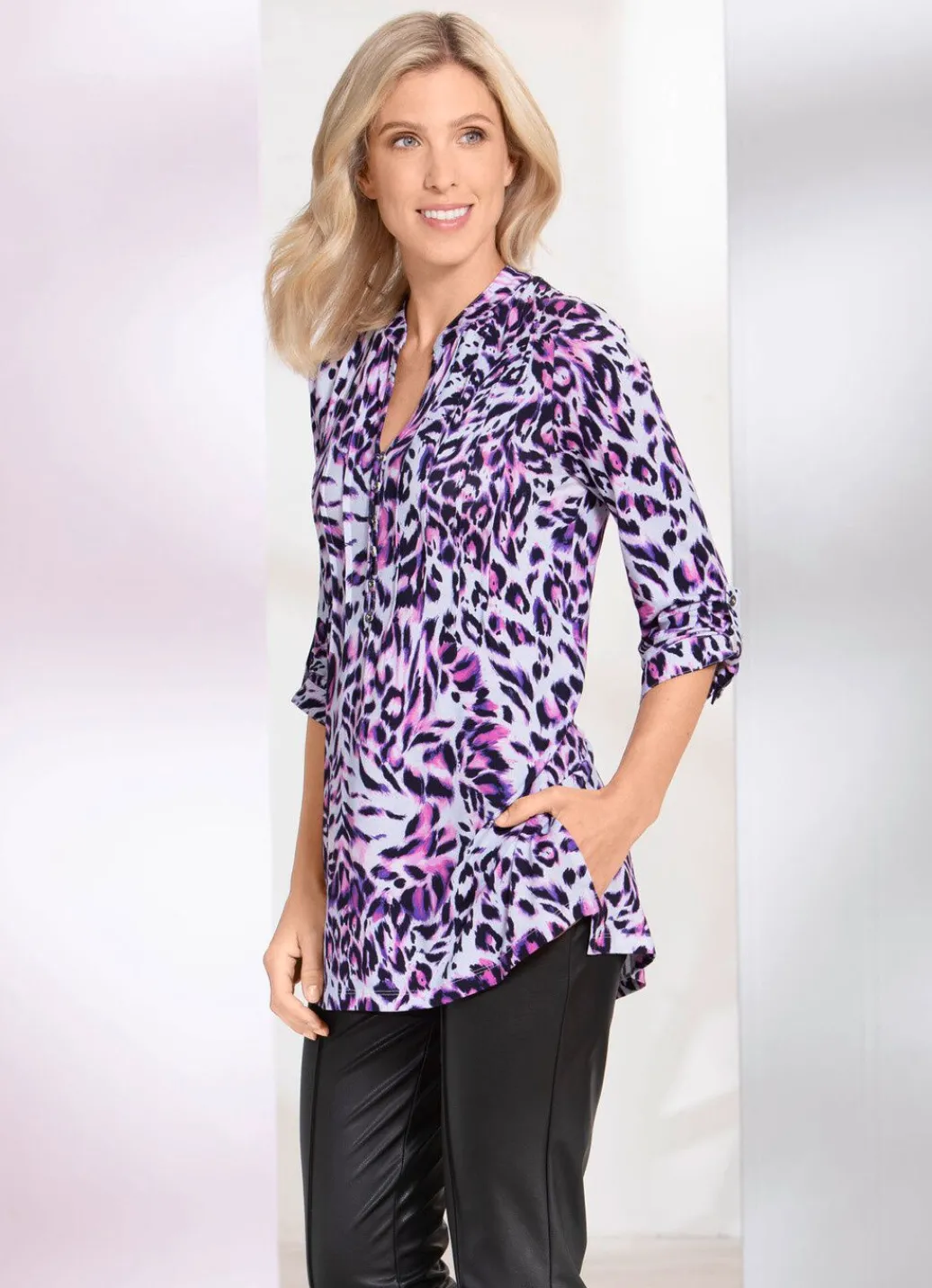 Damen Mona Tuniken<Shirt-Tunika mit Stehkragen