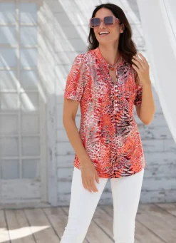 Damen Mona Tuniken<Shirt-Tunika mit Stehkragen