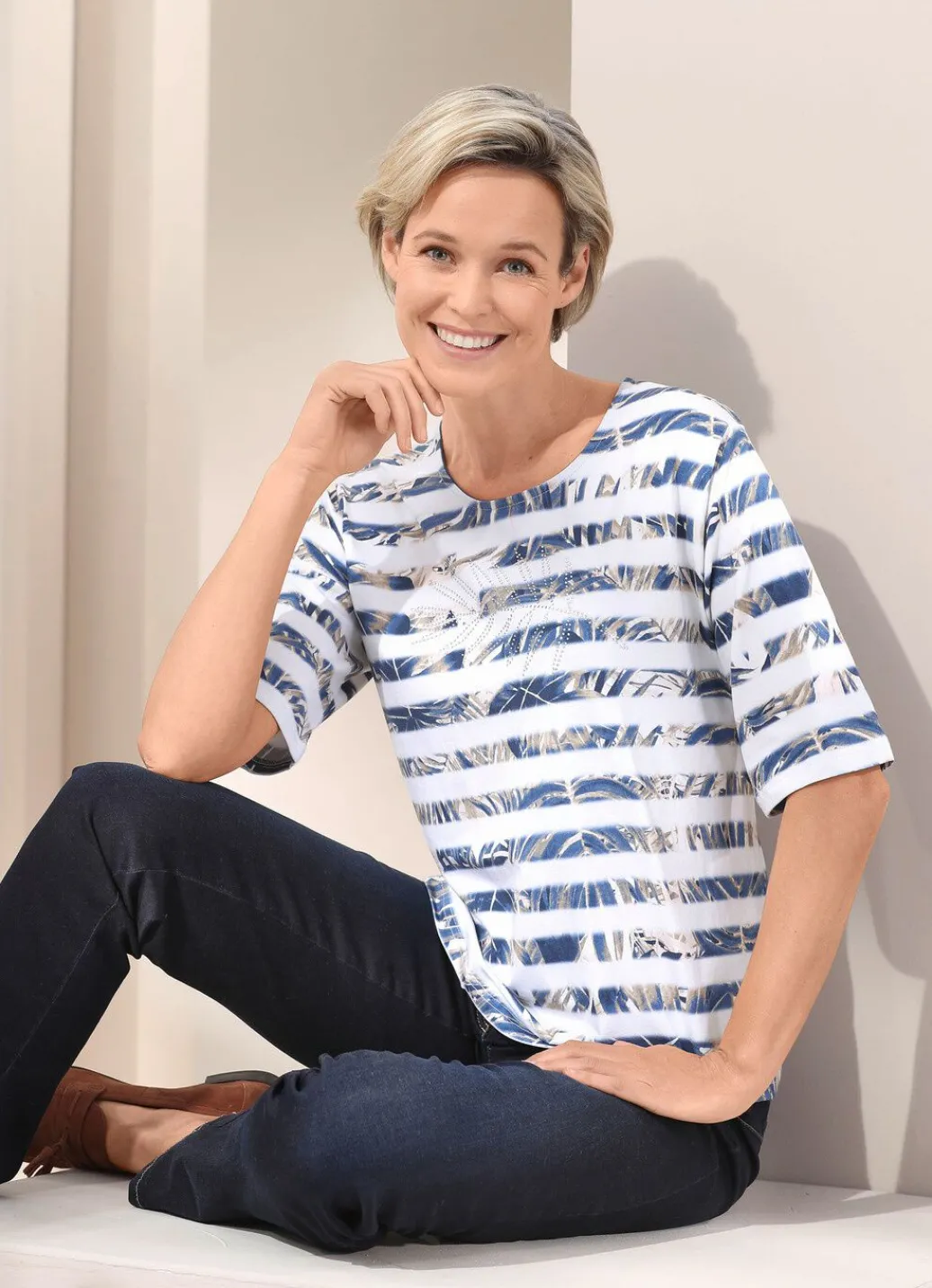 Damen Mona Tuniken<Shirt-Tunika mit Strassstein-Applikation