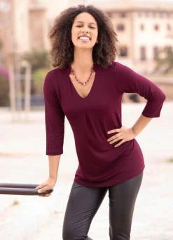Damen Mona Tuniken|Basics<Shirt-Tunika mit V-Ausschnitt
