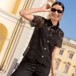 Damen Mona Blusen|Basics<Spitzenbluse mit Hemdkragen