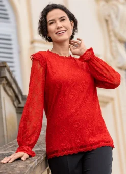 Outlet Spitzenshirt in 2 Farben Damen Langarm