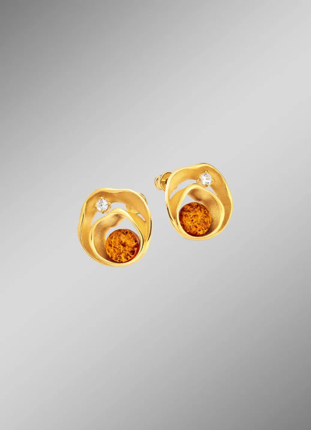 New Strahlende Ohrstecker mit echt Bernstein und synth. Zirkonia Damen Ohrschmuck
