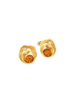New Strahlende Ohrstecker mit echt Bernstein und synth. Zirkonia Damen Ohrschmuck